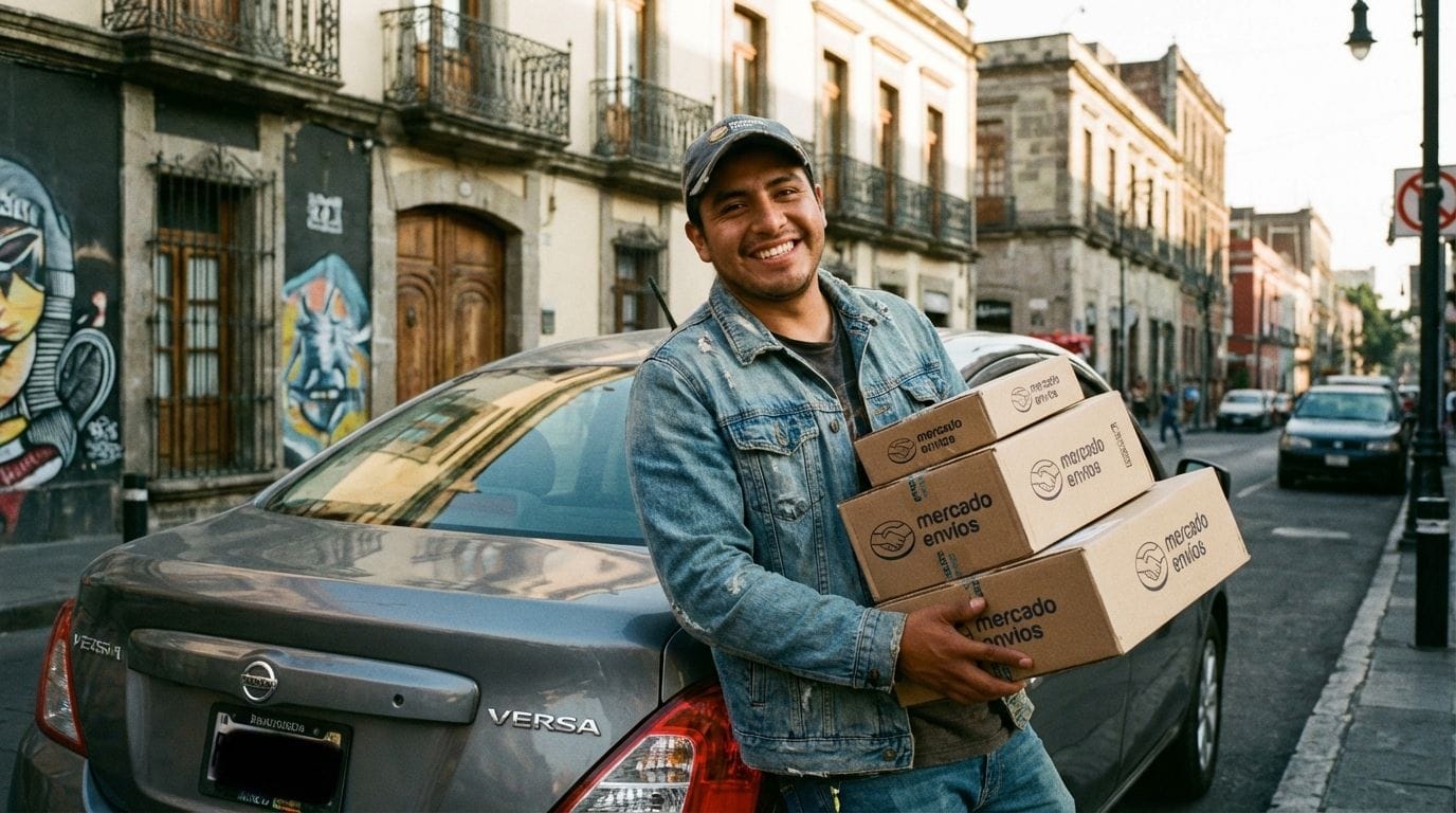Mensajero de Mercado Envíos Extra con su auto en CDMX